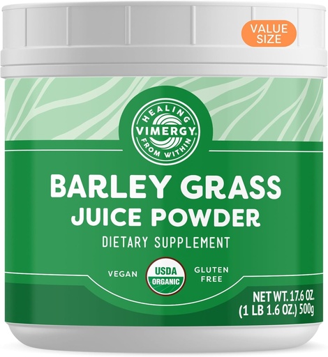 [BRSROGD4CIMB62QZ] Vimergy Barley Grass Juice Dietary Supplement - 0.8g ανά Σερβίρισμα (625 Σερβιτόρες) – Καθαρή Φόρμουλα Superfood – Προάγει την Καρδιαγγειακή Υγεία* – Βιολογικό, Vegan & Gluten-Free – Μέγεθος Αξίας 500g
