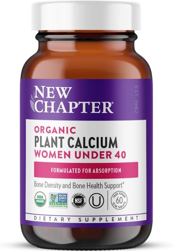 [BRSRMZAOAUMQI2AZ] Nyt kapitel Calcium supplement - Organic Plant Calcium til kvinder under 40, med Vitamin D3 til Absorption + Vitamin K2 + Magnesium, Vegetar, Gluten Free - 60 Tæl