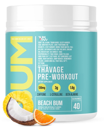 [BRSRMFQZBUNG2DLP] RAW Pre Workout Powder, Thavage (Beach Bum) - Chris Bumstead Sports Nutrition Supplement for Men & Women - Cbum Pre Workout for Working Out, Hydration, Mental Focus & Energy - 40 Servings