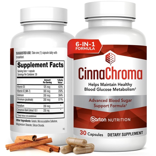 [BRSWGZQEA57AYG3D] CinnaChroma Capsules - Cinnamon Supplements with 10:1 Extract, Chromium, Vanadium, Selenium, Vitamin D3 & K2 - Natural Sugar Blocker - 30 Capsules, 1 Month Supply