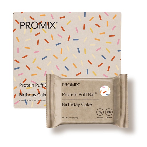 [BRSROA3YAR5RY3Y2] ProMix Nutrition Protein Puff Bars - Birthday Cake - Marshmallow Crispy Treat - Great Tasting & Healthy On The Go Snack - High Protein & Low Calorie - Free From Gluten, Soy, & Corn - 12 Bars