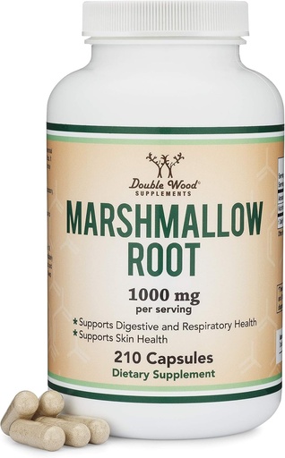 [BRSWYH35PIARAHLD] Marshmallow Root Capsules (210 Count, 1,000mg per Serving) High in Mucilage to Support Respiratory, Skin and Gut Repair (Vegan Safe, Gluten Free) by Double Wood