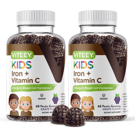 [BRSW2GQ2C4IAI3LU] VITEEY Iron for Kids with Vitamin C - Supports Energy, Blood Cell Formulation, Blood Builder Anemia Kids Iron Supplements - Vegan, Gelatin Free, Gluten Free - Tasty Chewable Grape Flavored Gummy