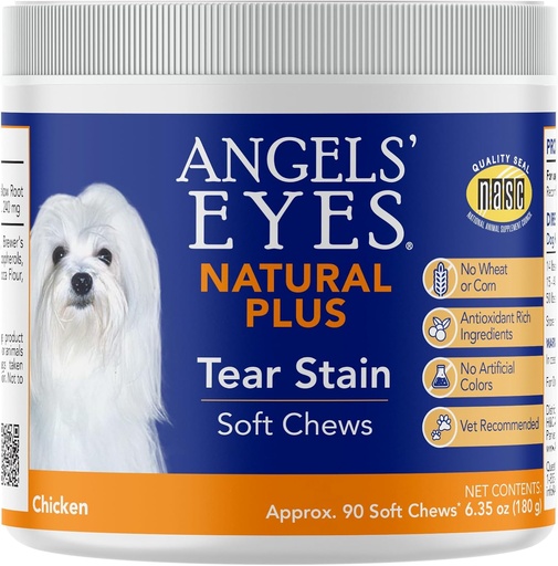 [BRSRMGQRBEFB63D2] ANGELS' EYES Natural Tear Stain Prevention Soft Chews for Dogs | Chicken Flavor| For All Breeds | No Wheat No Corn | Daily Supplement | Proprietary Formula, 90 Count