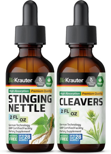 [BRSRAGLQAEHBYDYY] BIO KRAUTER Stinging Nettle Tincture 2 Fl. Oz. & Cleavers Tincture 2 Fl. Oz.