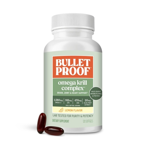 [BRSWGHY5DFYRG3L6] Bulletproof Omega Krill Complex Softgels, 120 Count – Lemon Flavor Omega 3 Supplement with Krill & Fish Oil, 1560mg EPA, DHA & GLA, Supports Brain, Heart & Joint Health, Non-GMO, Gluten Free