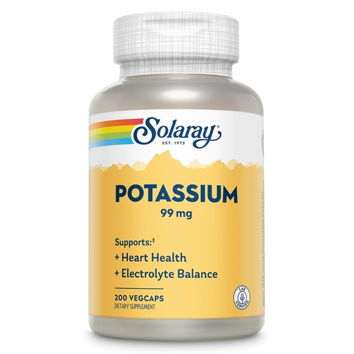 [BRSWIYTYCUPRADLY] Solaray Potassium 99 mg - Electrolyte Balance Formula - Potassium Supplement for Electrolytes, Vascular and Heart Health Support - 60-Day Money Back Guarantee, Lab Verified, 200 Servings, 200 VegCaps
