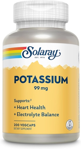 [BRSWIYTYCUPRADLY] Solaray potassium 99 mg - electlyte Retrieved - potassium supplement for electlytes, Vascial and heart heal Profile - 60 วัน guarantee, Babalified, 200 การให้บริการ, 200 Vegcaps