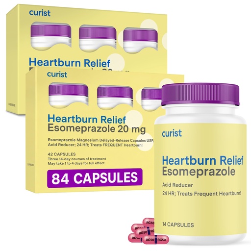 [BRSW2EA5AEMRY23P] Curist Esomeprazole 20mg Capsules Delayed-Release 84 Count - Acid Reflux Medicine for Heartburn Relief - Two Packs of 42 Count Capsules (84 Total) - Acid Reflux Relief