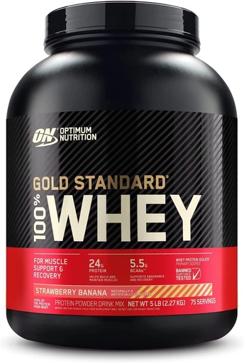 [BRSWECQ3CR5RMDQU] Optimum Nutrition Gold Standard 100% Whey Protein Powder, Strawberry Banana, 5 Pound (Packaging May Vary)
