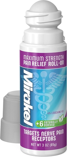 [BRSROZQLAQBB43Y7] MIRAKEL Nerve Pain Relief Roll-on, Maximum Strength Lidocaine to Relieve Pain in Toes, Feet, Fingers, Hands, Legs & Arms, 3 oz