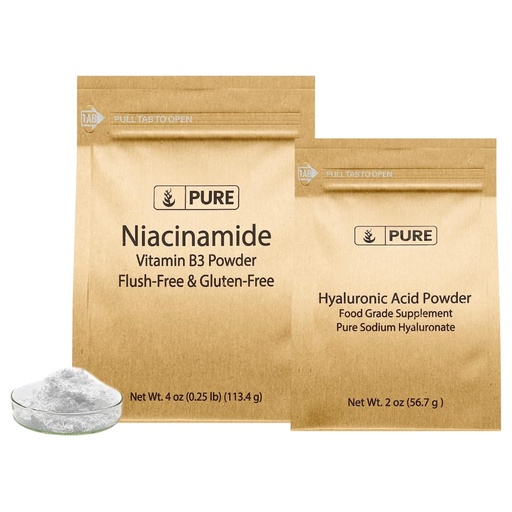 [BRSRO2Y3C4NRECIU] PURE ORIGINAL INGREDIENTS Hyaluronic Acid and Niacinamide Bundle, Various Sizes, Flush-Free, Fine Powders