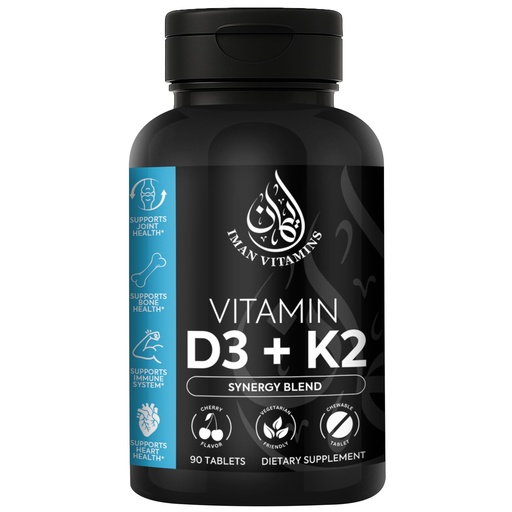 [BRSROZLYCIDQOHY7] Halal Vitamin D3 with K2 Chewable Tablets - Vitamin D 2000 iu + Menaquinone-7 (MK7) | Supports Heart Health, Bones, and Muscles Health | 90 Count for Men and Women