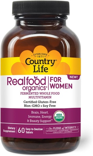 [BRSROAY3CICWM3DZ] City Life Realfood Organics Women's Multivitamin - USDA Organic, Vegan, Gluten-Free - 1,300mg Fermented Whole Foods, Vitamins D, E, B, Folate & Biotin - Daily Energy & Beauty - 60 Tablet