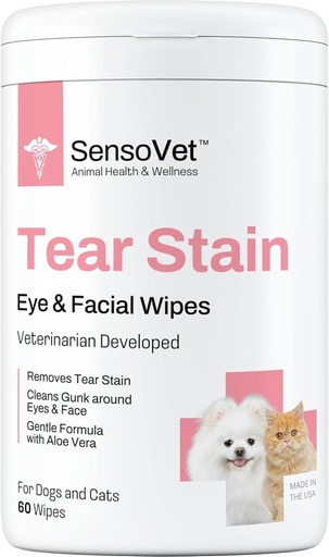 [BRSRMBQZOAFRAFI2] Tear Stain Remover Eye Wipes for Dogs & Cats, Cleans Eye Boogers and Gunk Discharge, Facial Cleansing with Aloe Vera (Fragrance Free)