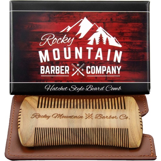 [BRSWKE37OQPAOFLY] Beard Comb - Sandalwood Natural Hatchet Style for Hair - Anti-Static & No Snag, Handmade Wide & Fine Tooth Contour Brush Best for Beard & Moustache with Carrying Case Pouch