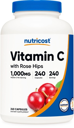 [BRSWGZQOAAFWKF3J] Nutricost Vitamin C with Rose Hips 1025mg, 240 Capsules - Vitamin C 1,000mg, Rose Hips 25mg, Premium, Non-GMO, Gluten Free Supplement