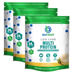 BioTrust Low Carb Protein Powder - Natural and Delicious Whey & Casein Blend from Grass-Fed Hormone Free Cows - Non GMO, Soy Free, Gluten Free, Hormone Free (Vanilla, 3-Pack)