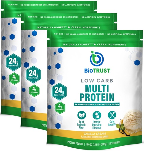 [BRSRMYAQO4MAO332] BioTrust Low Carb Protein Powder - Natural and Delicious Whey & Casein Blend from Grass- Fed Hormon Free Cows - Non GMO, Soy Free, Gluten Free, Hormon Free (Vanilla, 3- Pack)