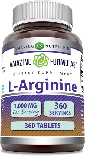 [BRSROBL6AQMBGELJ] Increíble fórmulas L-Arginine Suplemento TENIDO 1000 Mg Por Serving TENIDO Tablets TENIDO Aminoácidos Suplemento para Mujeres y Hombres TENIDO NO-OMG ANTERITO Gluten Free TEN Made in USA (360 Conteo)