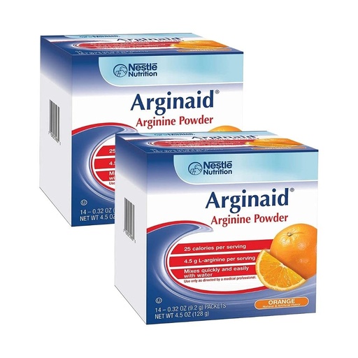 [BRSWYFQNAAFB4EIY] Arginaid Arginine Powder Drink Mix, Orange - Nutritional Needs for Wound Care - 0.32 OZ Packets (14 CT/Pack) (Pack of 2)
