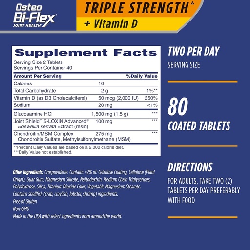 [BRSROBL6AQMWEGTB] Osteo Bi-Flex Triple Strength(5) with Vitamin D Glucosamine Chondroitin Joint Health Supplement, Coated Tablets, 80 Count (Pack of 2)