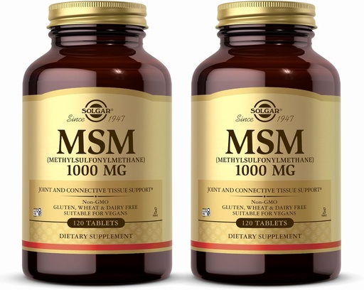 [BRSWIFD5OJ6QKAL2] Solgar MSM 1000 mg - 120 Tablets, Pack of 2 - Supports Joints & Connective Tissue - Non-GMO, Vegan, Gluten Free, Dairy Free, Kosher - 240 Total Servings