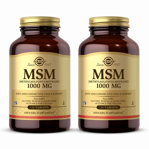 [BRSWIFD5OJ6QKAL2] Solgar MSM 1000 mg - 120 Tablets, Pack of 2 - Supports Joints & Connective Tissue - Non-GMO, Vegan, Gluten Free, Dairy Free, Kosher - 240 Total Servings