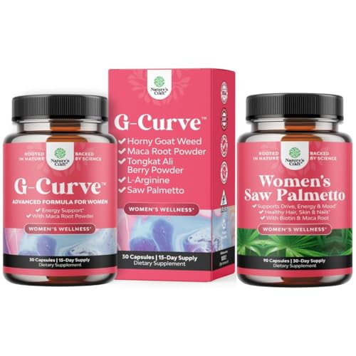 [BRSRAZYQDEJQM2TK] Bundle of G Curve Horny Goat Weed for Women for Enhanced Energy Mood Performance and Extra Strength Saw Palmetto for Women 500mg - DHT Blocker - 30-Day Supply - Hair Vitamins for Hair Loss Supplement