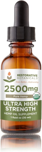 [BRSW2EDYAACQ433K] Ultra High Strength Hemp Oil Supplement for Body & Mind Benefits - USDA Certified Organic - Natural Flavor - 2500mg - Pure Hemp (1oz/30ml) 60 Servings - Calming Stress Relief