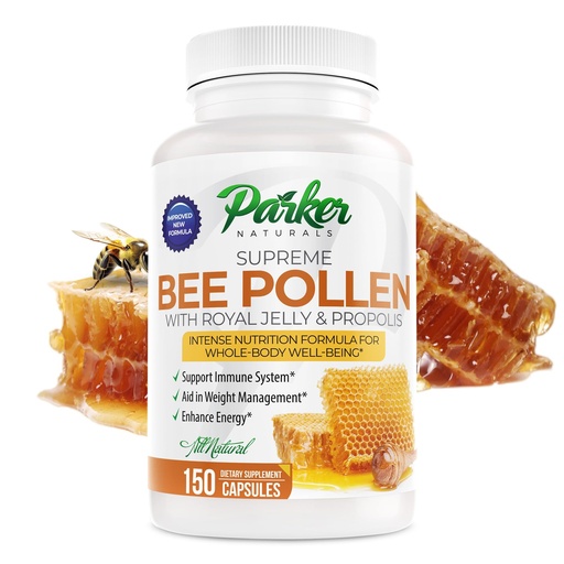 [BRSWIAIMOEOBMH3G] Parker Naturals Supreme Bee Pollen Capsules, 3520 mg Royal Jelly, Bee Pollen, and Bee Propolis Capsules, Natural Bee Pollen Supplement for Adults, 150 Capsules
