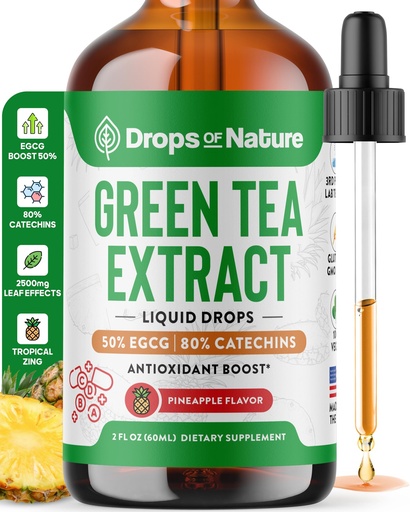 [BRSW2YL3BUMA2C33] Green Tea 10:1 Extract 50% EGCG - Green Tea Liquid Drops - Vegan, 4X More Powerful Than Pills & Capsules - 2oz Antioxidant & Immune Supplement - Skin, Heart Support, Brain Health & Memory Boost