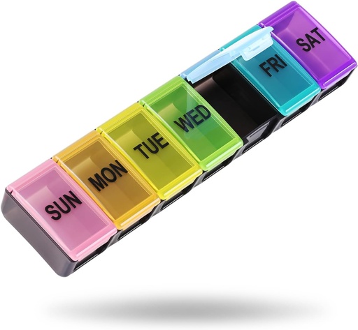 [BRSROCYODIGQIA3Z] עוד מארגנת גלולות שבועיות גדולות, 7 Day Pill Box, Travel Pill Case, Daily Pill Dispenser Holder Container for Medicines End Oil (Black)