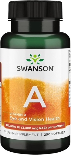 [BRSWIYYZC55G2DT4] Swanson Vitamin A 10,000 IU (3,000 mcg RAE) Natural Nourishment for Bone, Skin Health, Vision Support & Immune System Function - High Absorption Vitamin A 250 Softgels