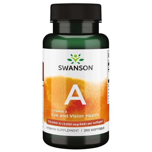[BRSWIYYZC55G2DT4] Swanson Vitamin A 10,000 IU (3,000 mcg RAE) Natural Nourishment for Bone, Skin Health, Vision Support & Immune System Function - High Absorption Vitamin A 250 Softgels