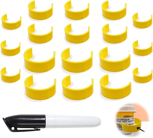 [BRSRAAYNDEBGYYLA] Clips for Pill Bottiglie, Clip di etichette della bottiglia di medicina per l'identificazione facile del farmaco, pacchetto con penna etichette, adatto per uso quotidiano o viaggio (18)