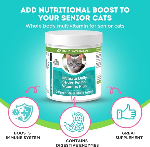 [BRSWIFIOAF7R6FTA] ALLEEN NATUURLIJKE PET Ultimate Daily Senior Feline Multivitamine w/Taurine & L-Lysine 