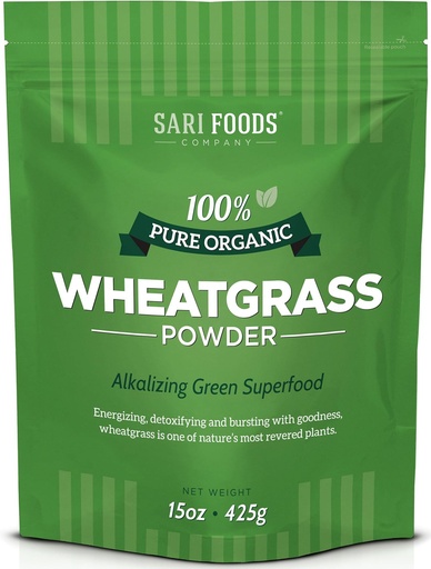 [BRSWKHQ6OB4BUFD7] Sari Foods Organic Wheatgrass Powder - Wheat Grass Juice Powder with Chlorophyll, Antioxidants & Vitamins (15 Ounce)