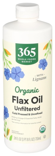 [BRSWGZQBOUCGCALJ] 365 by Whole Foods Market, Organic Flax Oil High Lignan, 24 Fl Oz