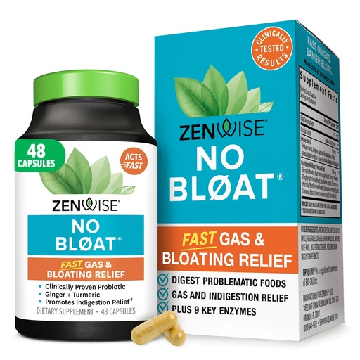 [BRSROFAHCQIGGCLV] Zenwise Health No Bloat Digestive Enzymes for Gut Health, Gas & Bloating Relief - Multi Enzymes Digestion Supplement with Probiotics, Ginger, Turmeric Dandelion & Lactase - Men & Women - 48 Count