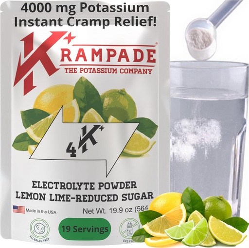[BRSWGFI2BZ7WY2YU] Krampade Electrolytes Powder Potassium Supplement - 4000 mg K+, >4X More Than Coconut Water | Instant Cramp Relief | Hydration Powder