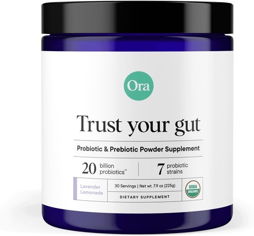 [BRSWGBAPCQMRYCIZ] Ora Organic Prebiotic and Probiotic Powder supplement - 20 Billion Probiotics, 7 Strains for Best Prebiotic Powder, Non-GMO, Probiotics for Women, Men &apos; Kids - Lavender Lemonade Flavor, 30 Servings