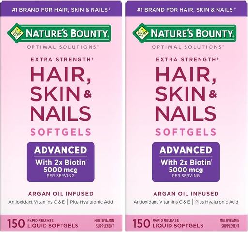 [BRSRAY35DJ4GOEI2] Természetes Bounty Advanced Hair, Skin & Nails, Argan- Infused Vitamin Supplement Biotinnal és Hyaluronic Acid, 150 Rapid Release Softgels (2-es csomag)