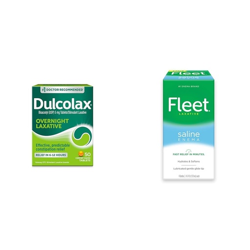 [BRSRAYAKDIAQAEI2] Dulcolax Overnight Relief Laxative 50 Count & Fleet Saline Enema Adult Constipation Relief 4 Bottles