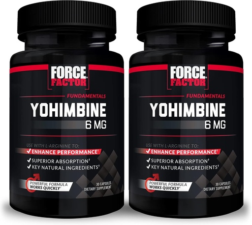[BRSW2Y36OYHWOAA6] Force Factor Yohimbine Supplement for Men, Yohimbe Bark Extract with Superior Absorption to Enhance Performance, 6mg Yohimbine Bark Pills with Key Natural Ingredients, 30 Count (Pack of 2)