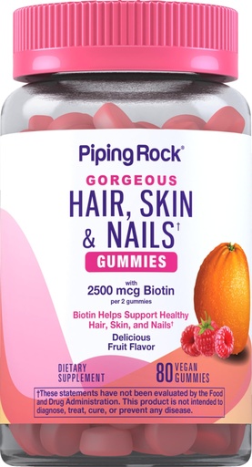 [BRSWYZ34AVYWOCAV] Piping Rock Hair Skin and Nails Vitamins | 80 Gummies | 2500 mcg of Biotin | Multivitamin for Women and Men | Supplement with Vitamin C and E | Fruit Flavor | Vegan, Non-GMO, Gluten Free