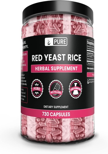 [BRSWYZYZDEJR6CLZ] Ingrediente originale pure Red Yeast Rice No Magneziu sau Rice Fillers, întotdeauna pură, Lab verificat (730 Capsule)