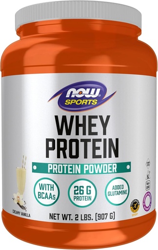 [BRSWIY32CN4B22LO] NOW Foods Sports Nutrition, Whey Protein, 26 g With BCAAs, Creamy Vanilla Powder, 2-Pound