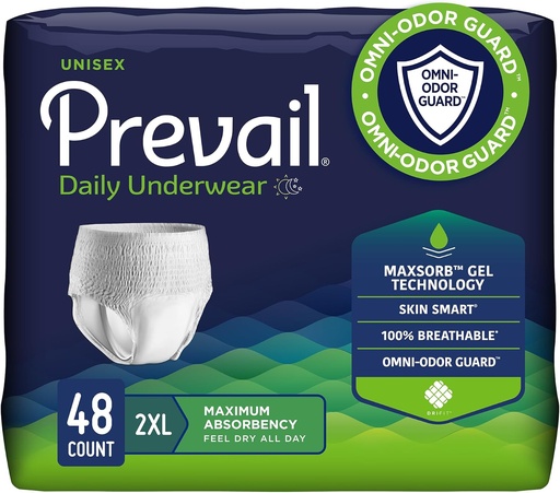 [BRSWIYQHBUGAIELE] Prevail Daily Protective Apakšveļa - Unisex Pieaugušo Nesaturēšana Apakšveļa - Vienreizlietojams Pieaugušo Diaper vīriešiem un sievietēm - Maksimālā absorbcija - XX-Liels - 12 Grāfs (Iepakojums no 4)