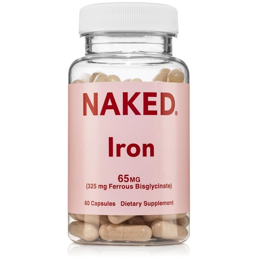 [BRSRAHYRDMIWM2TP] Naked Iron 65mg, 325mg Ferrous Bisglycinate - High Potency Iron Supplement for Iron Deficiency, Cellular Energy Support, Promotes Healthy Red Blood Cell Production, Non-GMO, Gluten-Free, 60 Capsules